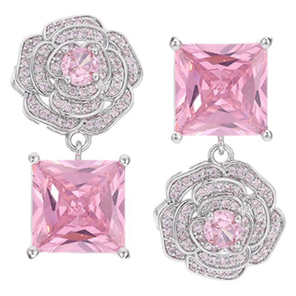 High-end Zircon Camellia Necklace Light Luxury Accessories Collarbone Chain Bracelet Earrings Dress Matching Elegant Jewelry Set