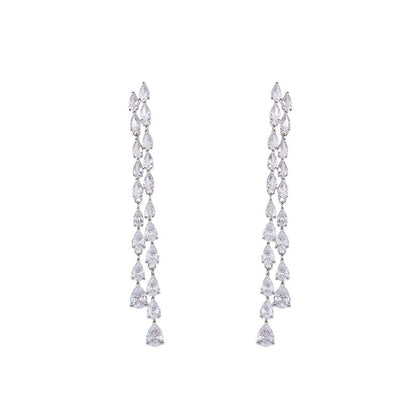 Light Luxury Long Style Dynamic Zircon Water Drop Tassel Earrings s925Silver Needle Elegant Slimming Earrings Luxurious Fashion Ear Jewelry