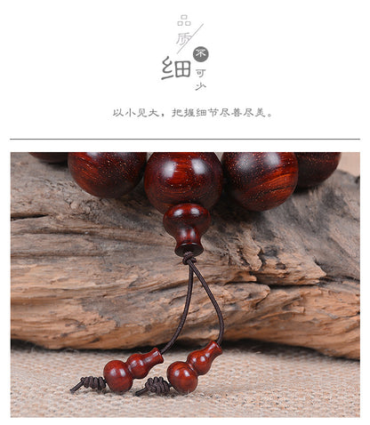 Indian Full Gold Star Small Leaf Red Sandalwood Bracelet for Men, Redwood Sandalwood Buddha Bead Bracelet, Fashion Jewelry for Couples