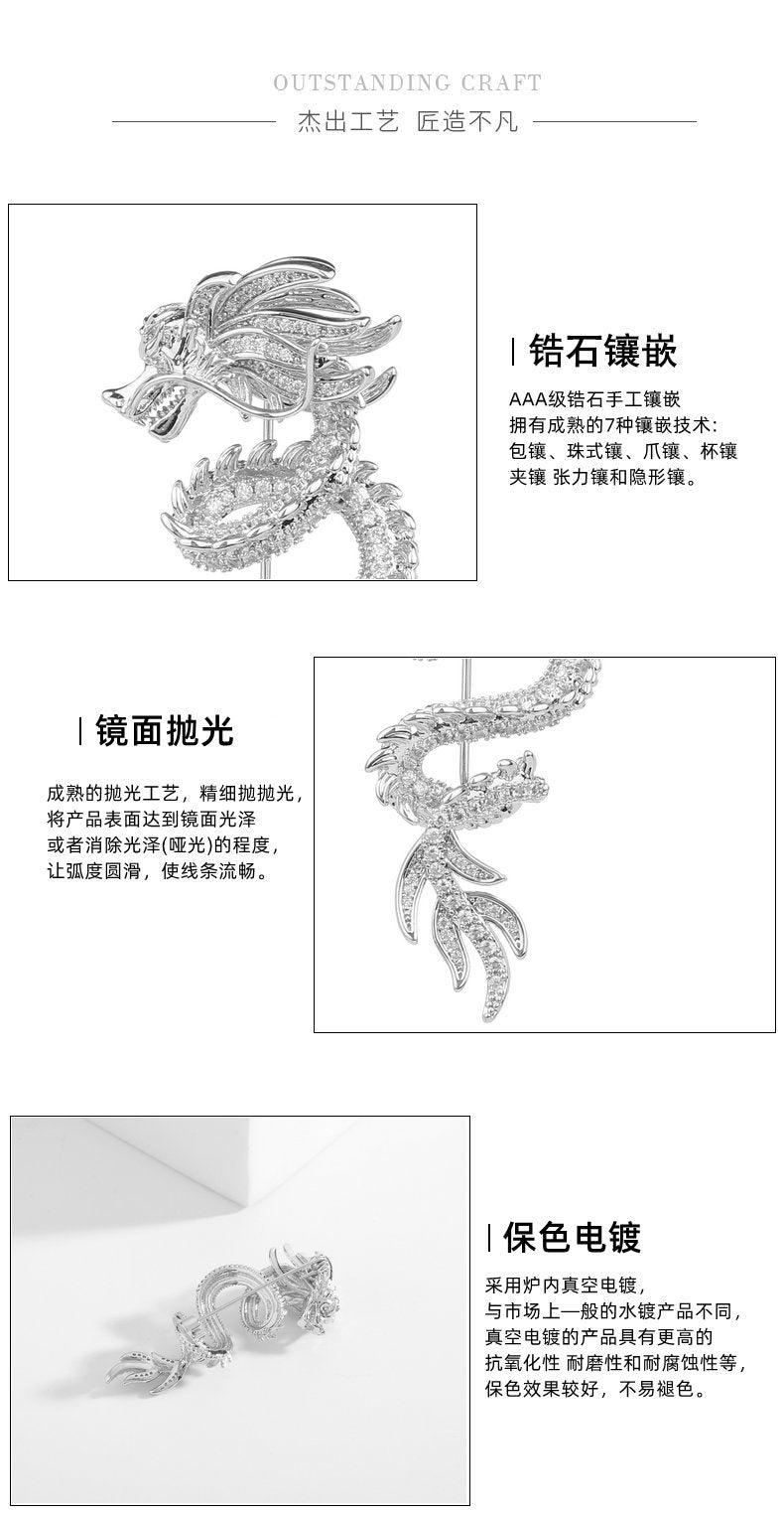 Chinese Style Unisex New Zircon Inlaid Year of Birth High-end Suit Jacket Accessory Dragon Brooch