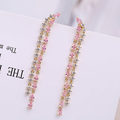 2022New Long Tassel Earrings European and American Fashion Zircon Silver Needle Drop High-end Water Drop Geometric Earrings