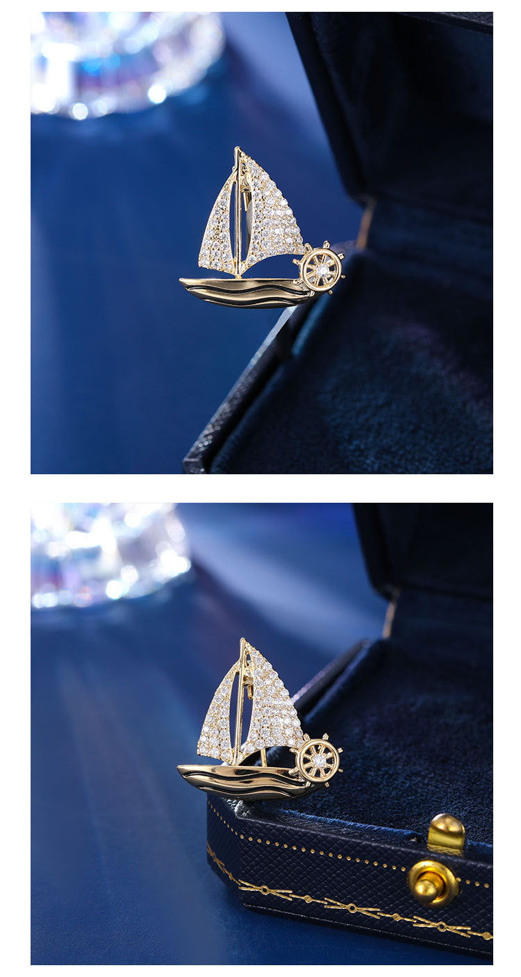 Wave-riding Fashion Accessories High-end Lapel Pin Design Sense Unisex Exquisite Sailboat Brooch Pin Small Brooch