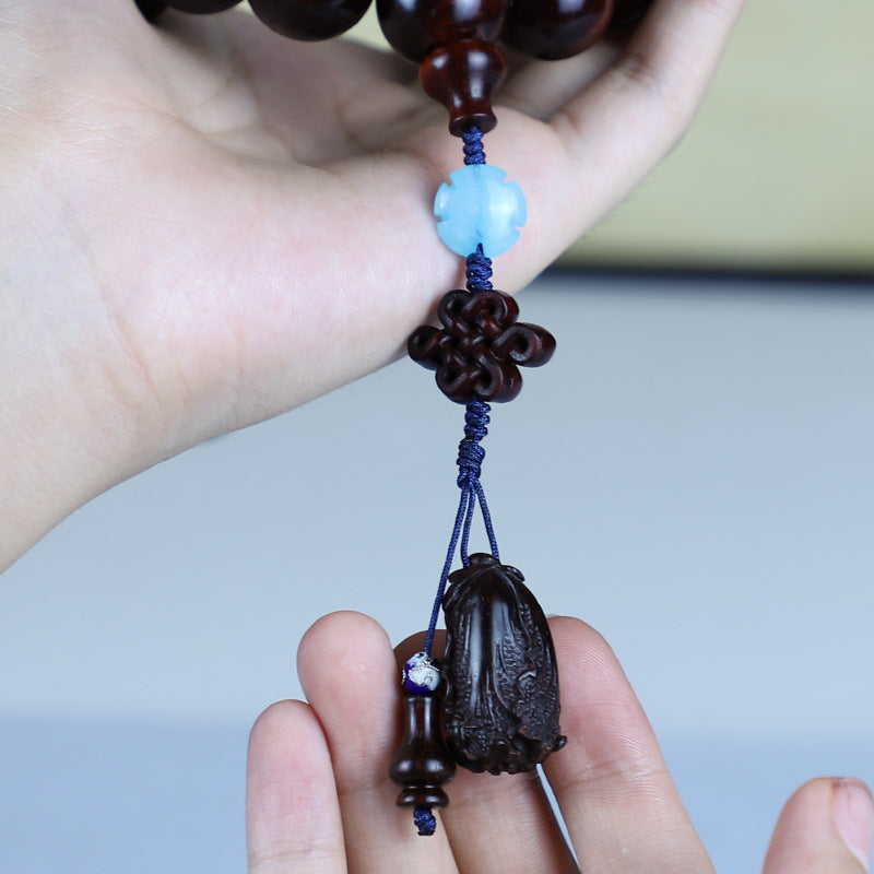 Authentic Indian Small Leaf Red Sandalwood Bracelet Gold Star Old Material Hundred Wealth Buddha Beads Handheld Prayer Beads Sandalwood Red Sandalwood Feng Shui Pendant