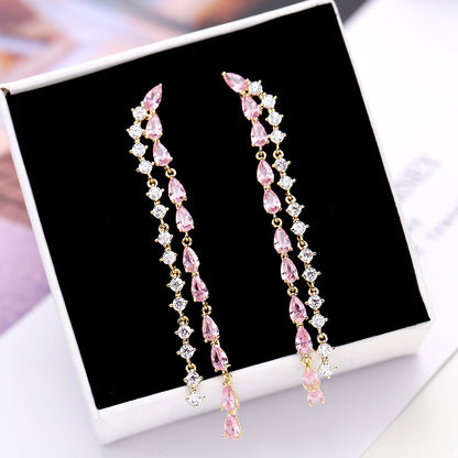 2022New Long Tassel Earrings European and American Fashion Zircon Silver Needle Drop High-end Water Drop Geometric Earrings