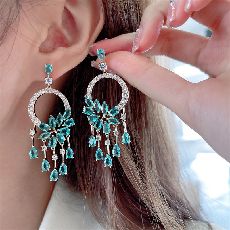 Bohemian French Vintage Style Earrings Trendy Exaggerated Elegant Heavy Craft Flower Tassel Water Drop Earrings