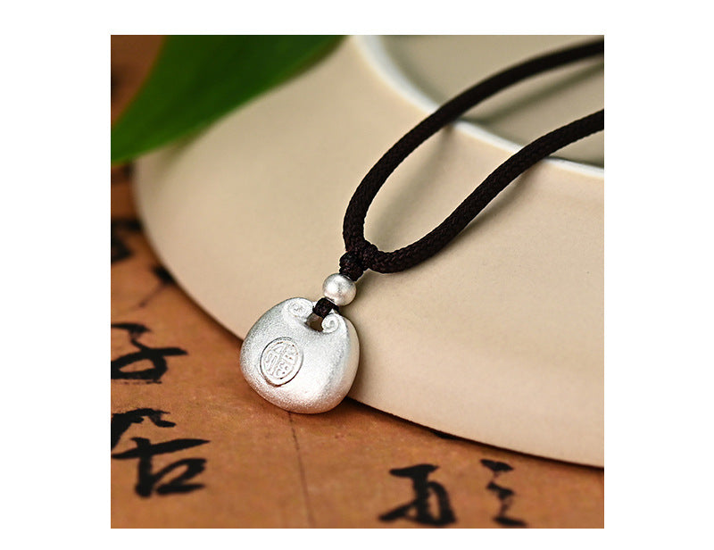 Po S999Pure Silver National Style Fat Fu Pendant Necklace Light Luxury High-end National Trend Ethnic Style Neck Jewelry Hot Item