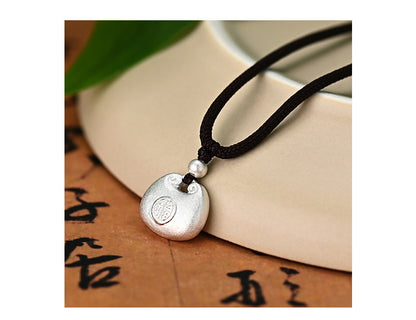 Po S999Pure Silver National Style Fat Fu Pendant Necklace Light Luxury High-end National Trend Ethnic Style Neck Jewelry Hot Item