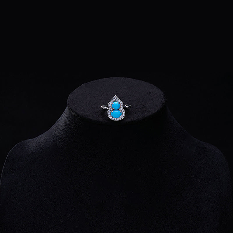 New Chinese Style Retro Imitation Turquoise Gourd Pendant Necklace Ring Jewelry Set Light Luxury High-end National Style Earrings