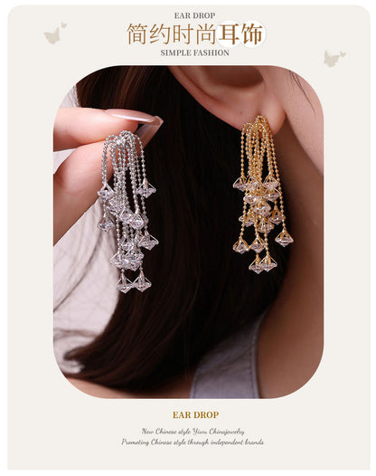 Light Luxury Tassel Long Personality Zircon Earrings s925Silver Needle Elegant Exquisite Temperament Fashion Sweet Waterfall Earrings