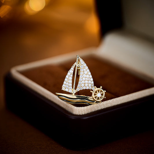 Wave-riding Fashion Accessories High-end Lapel Pin Design Sense Unisex Exquisite Sailboat Brooch Pin Small Brooch