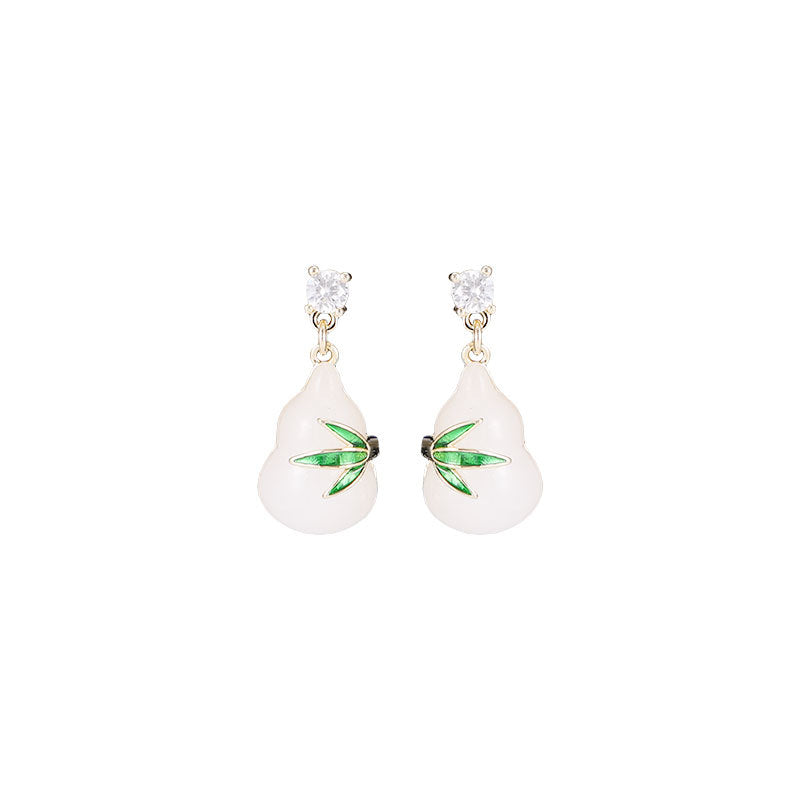 Green Leaf Gourd Earrings Ancient Style Fortune and Prosperity New Chinese Style National Style Imitation Jade Elegant Temperament Hanfu Cheongsam Matching Earrings