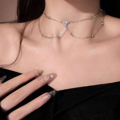 2025Hot-Selling Chest Chain Body Chain Sexy Necklace for Women Internet Celebrity Light Luxury Niche Pure Desire Style Collarbone Necklace