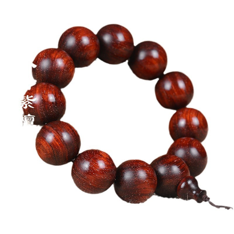 Indian Full Gold Star Small Leaf Red Sandalwood Bracelet for Men, Redwood Sandalwood Buddha Bead Bracelet, Fashion Jewelry for Couples