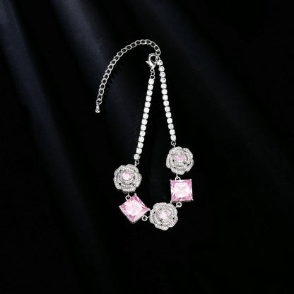 High-end Zircon Camellia Necklace Light Luxury Accessories Collarbone Chain Bracelet Earrings Dress Matching Elegant Jewelry Set