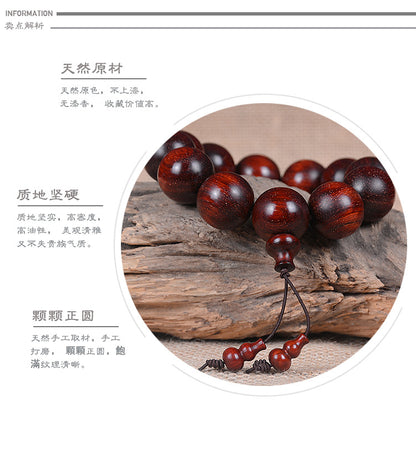 Indian Full Gold Star Small Leaf Red Sandalwood Bracelet for Men, Redwood Sandalwood Buddha Bead Bracelet, Fashion Jewelry for Couples