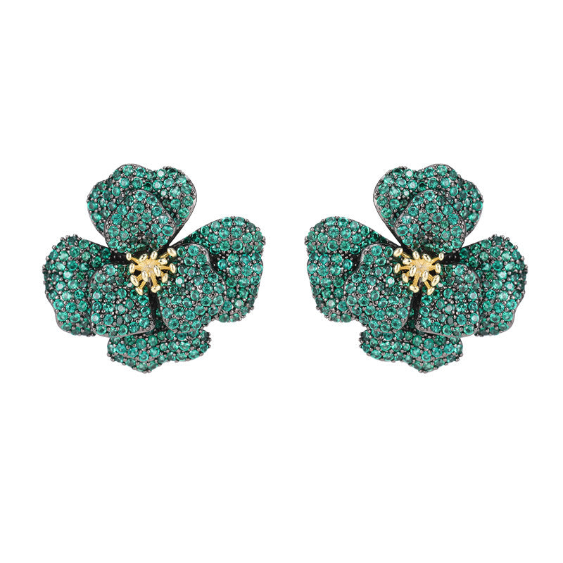 Light Luxury High-End Micro-Paved Zircon Rose Flower Stud Earrings s925Silver Needle Luxurious Elegant Exquisite Earrings for Women