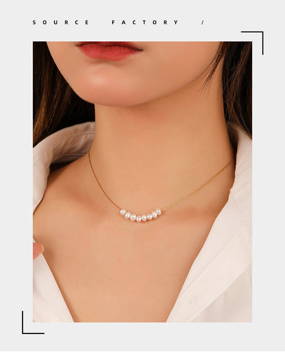 Vintage New Fashion Natural Freshwater Pearl Women's Necklace Light Luxury Niche High-end Simple Versatile Clavicle Chain