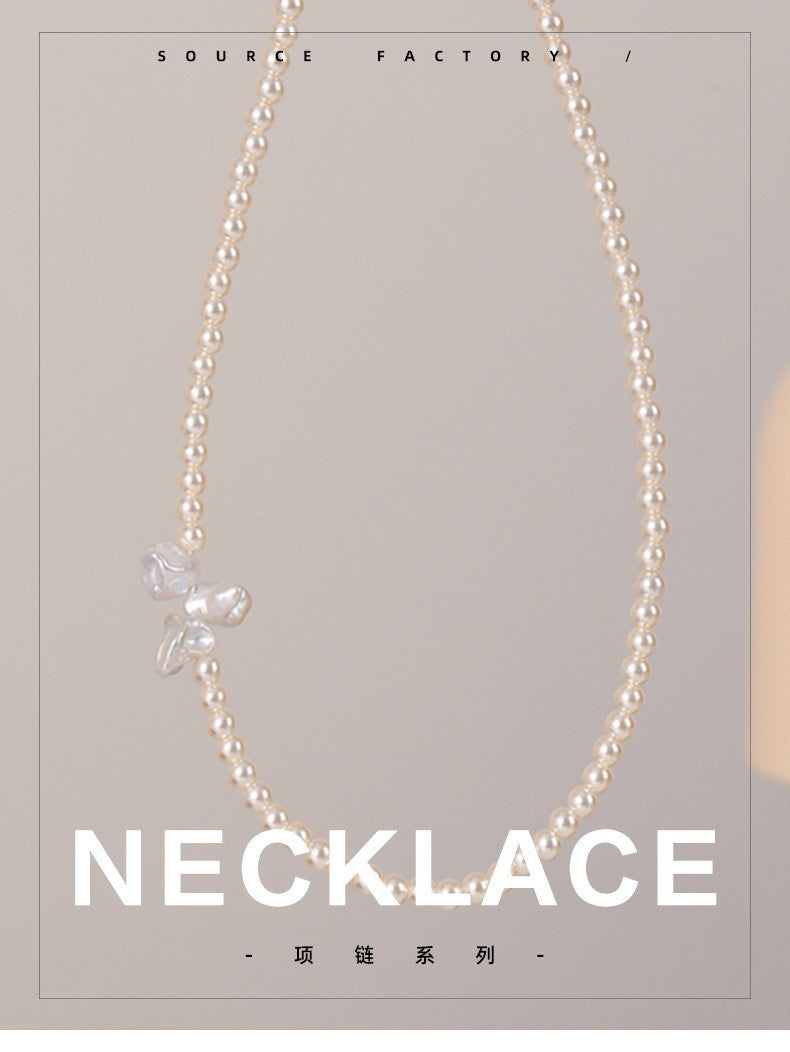 Custom Fashion Light Luxury Baroque Freshwater Pearl Necklace Versatile High-end Sense Elegant Delicate Collarbone Chain for Women
