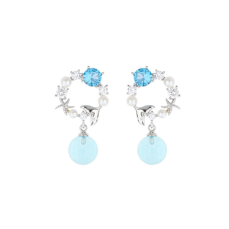 Daughter of the Sea Mermaid Tail Blue Bubble Earrings Forest Style Niche Fashion Earrings Fresh Versatile Ear Jewelry