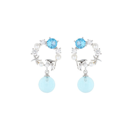 Daughter of the Sea Mermaid Tail Blue Bubble Earrings Forest Style Niche Fashion Earrings Fresh Versatile Ear Jewelry