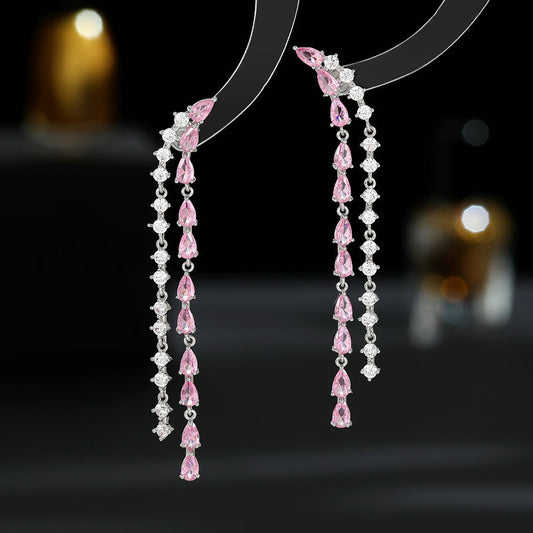 2022New Long Tassel Earrings European and American Fashion Zircon Silver Needle Drop High-end Water Drop Geometric Earrings