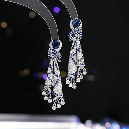 French Style Heavy Craft Colorful Silk Earrings Light Luxury High-end Sense Temperament Autumn Winter Zircon Jewelry Tassel Silver Needle Earrings for Women