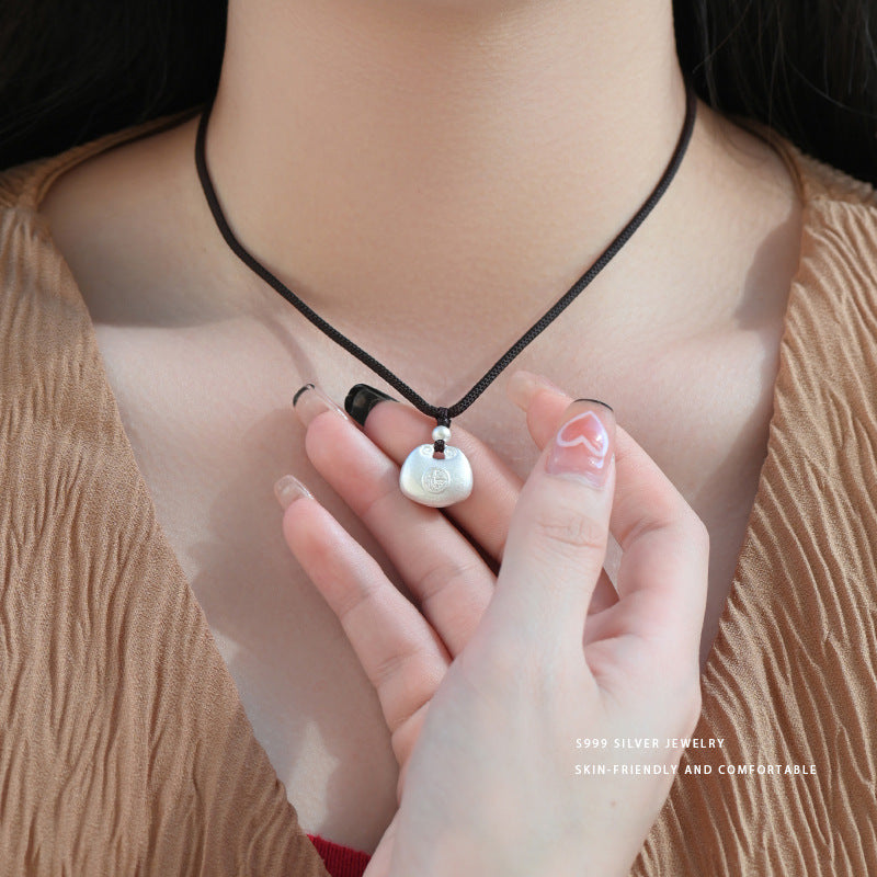 Po S999Pure Silver National Style Fat Fu Pendant Necklace Light Luxury High-end National Trend Ethnic Style Neck Jewelry Hot Item