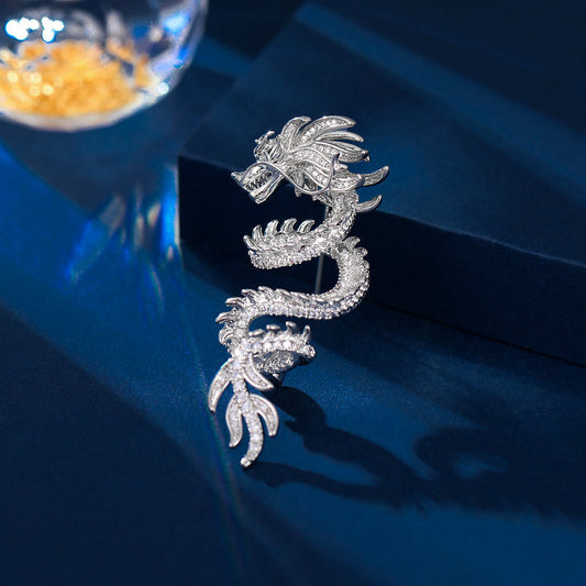 Chinese Style Unisex New Zircon Inlaid Year of Birth High-end Suit Jacket Accessory Dragon Brooch