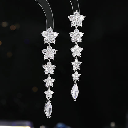 Colorful Ice Crack Flower Earrings S925Silver Needle Elegant Long Tassel Gradient Pink Purple Heavy Craft Earrings for Women