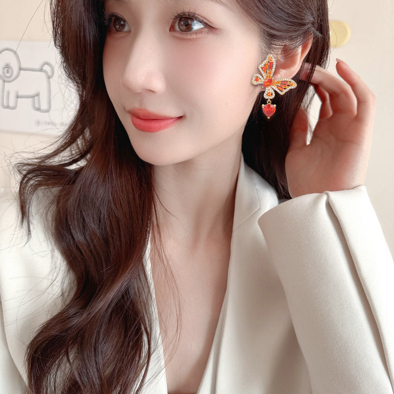 Cross-border Elegant Versatile Butterfly Heart Earrings Hollow Micro Pave Zircon High-end s925Silver Needle Sweet Fashion Earrings