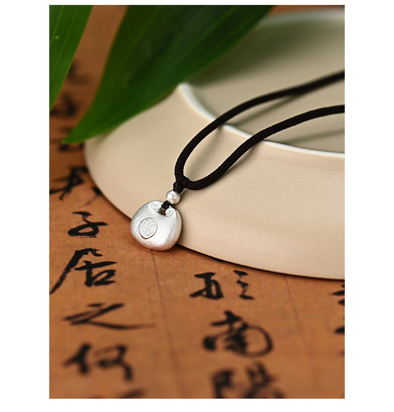 Po S999Pure Silver National Style Fat Fu Pendant Necklace Light Luxury High-end National Trend Ethnic Style Neck Jewelry Hot Item