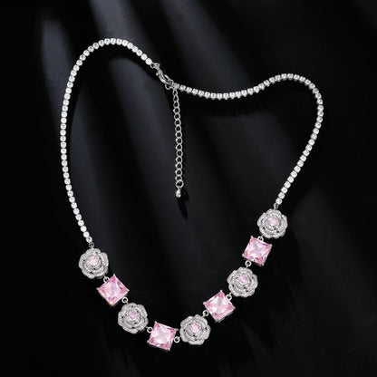 High-end Zircon Camellia Necklace Light Luxury Accessories Collarbone Chain Bracelet Earrings Dress Matching Elegant Jewelry Set