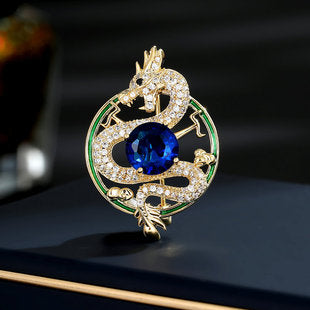 Chinese Style Unisex New Zircon Inlaid Year of Birth High-end Suit Jacket Accessory Dragon Brooch
