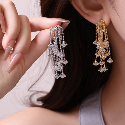 Light Luxury Tassel Long Personality Zircon Earrings s925Silver Needle Elegant Exquisite Temperament Fashion Sweet Waterfall Earrings