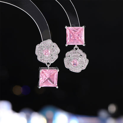 High-end Zircon Camellia Necklace Light Luxury Accessories Collarbone Chain Bracelet Earrings Dress Matching Elegant Jewelry Set