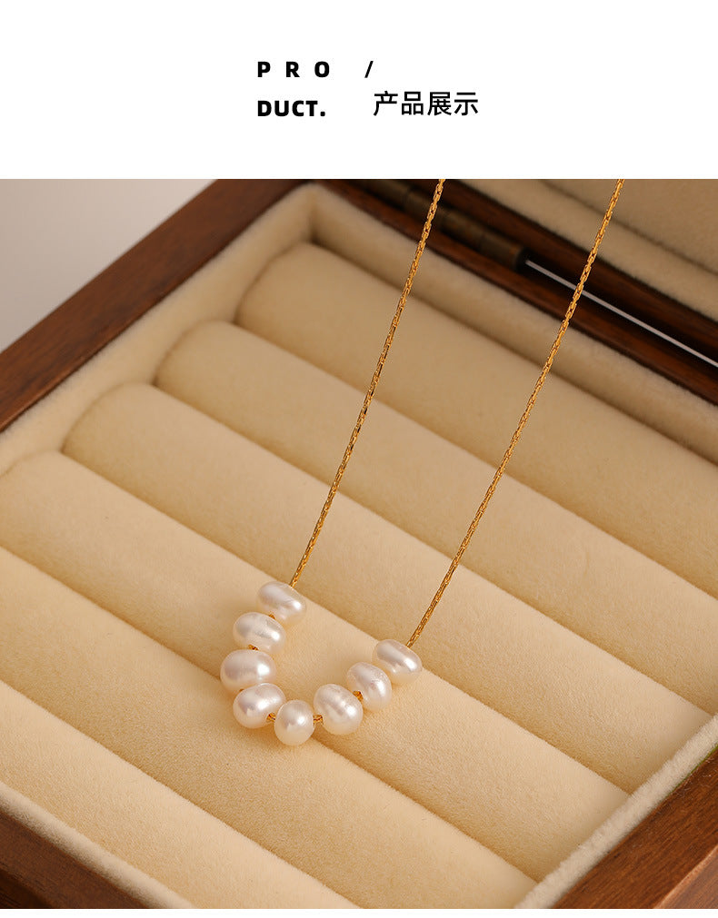 Vintage New Fashion Natural Freshwater Pearl Women's Necklace Light Luxury Niche High-end Simple Versatile Clavicle Chain