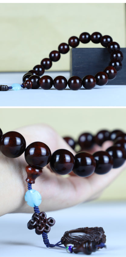 Authentic Indian Small Leaf Red Sandalwood Bracelet Gold Star Old Material Hundred Wealth Buddha Beads Handheld Prayer Beads Sandalwood Red Sandalwood Feng Shui Pendant