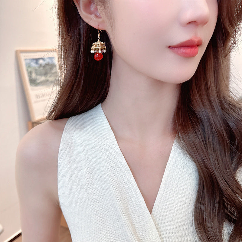 New High-End Rhttps://cdn.shopify.com/s/files/1/0714/1392/3989/files/431ddb6a-3c22-4386-96ef-687b07d471d4.jpg?v=1751779785ed Agate Pearl Tassel Ancient Style Earrings New Chinese Style High-End Pavilion Palace Lantern Court Style Earrings