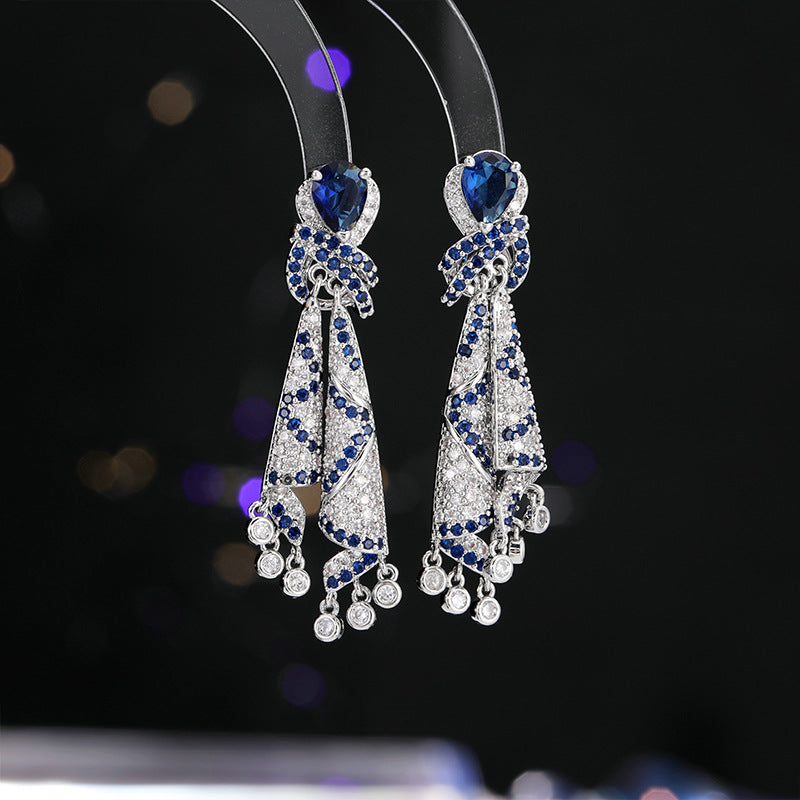 French Style Heavy Craft Colorful Silk Earrings Light Luxury High-end Sense Temperament Autumn Winter Zircon Jewelry Tassel Silver Needle Earrings for Women