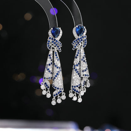 French Style Heavy Craft Colorful Silk Earrings Light Luxury High-end Sense Temperament Autumn Winter Zircon Jewelry Tassel Silver Needle Earrings for Women