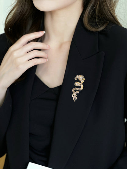 Chinese Style Unisex New Zircon Inlaid Year of Birth High-end Suit Jacket Accessory Dragon Brooch