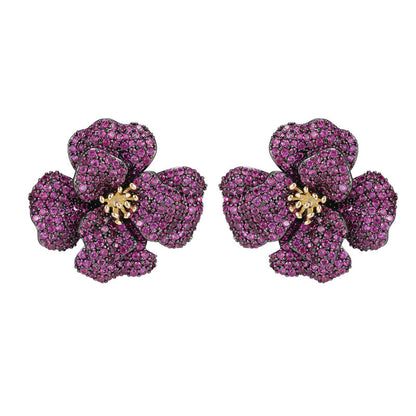 Light Luxury High-End Micro-Paved Zircon Rose Flower Stud Earrings s925Silver Needle Luxurious Elegant Exquisite Earrings for Women
