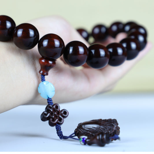 Authentic Indian Small Leaf Red Sandalwood Bracelet Gold Star Old Material Hundred Wealth Buddha Beads Handheld Prayer Beads Sandalwood Red Sandalwood Feng Shui Pendant