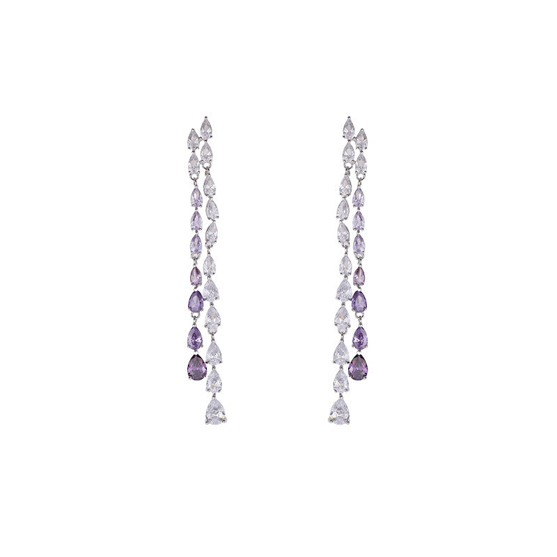 Light Luxury Long Style Dynamic Zircon Water Drop Tassel Earrings s925Silver Needle Elegant Slimming Earrings Luxurious Fashion Ear Jewelry