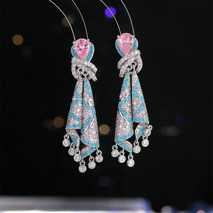 French Style Heavy Craft Colorful Silk Earrings Light Luxury High-end Sense Temperament Autumn Winter Zircon Jewelry Tassel Silver Needle Earrings for Women