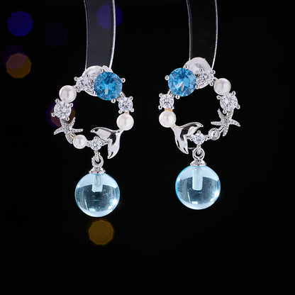 Daughter of the Sea Mermaid Tail Blue Bubble Earrings Forest Style Niche Fashion Earrings Fresh Versatile Ear Jewelry