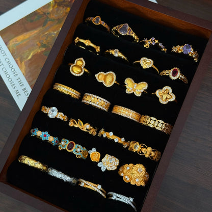 Xiaohongshu Hot-Selling Fashion Retro Copper Coin Iris Flower Ring for Women, Niche Design with a High-End Feel, Versatile Ring