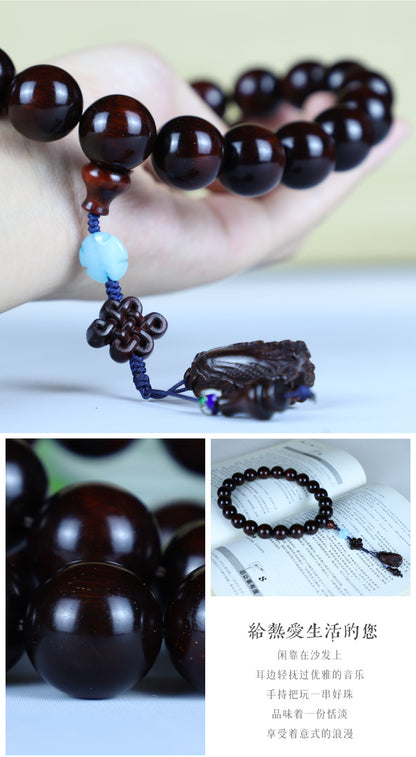 Authentic Indian Small Leaf Red Sandalwood Bracelet Gold Star Old Material Hundred Wealth Buddha Beads Handheld Prayer Beads Sandalwood Red Sandalwood Feng Shui Pendant
