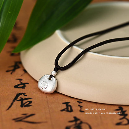 Po S999Pure Silver National Style Fat Fu Pendant Necklace Light Luxury High-end National Trend Ethnic Style Neck Jewelry Hot Item