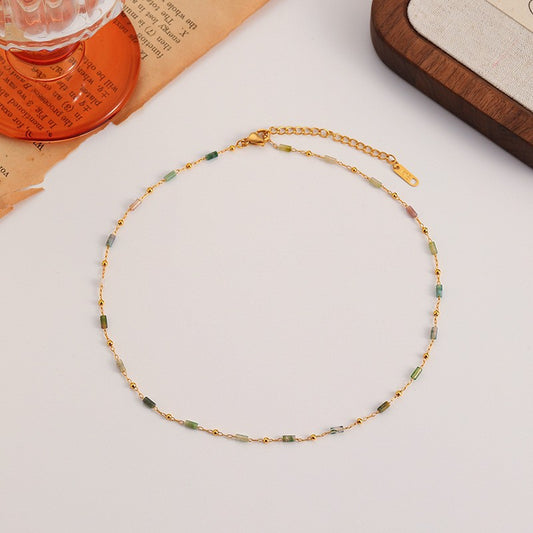 Custom Processing New European and American Retro Light Luxury Colorful Natural Stone Necklace for Women Fashion High-end Versatile Clavicle Chain